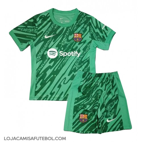 Camisa de Futebol Barcelona Goleiro Equipamento Secundário Infantil 2024-25 Manga Curta (+ Calças curtas)